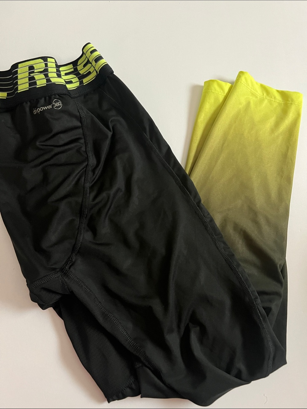 Russell Athletic Black and Neon Yellow Gradient Compression leggings